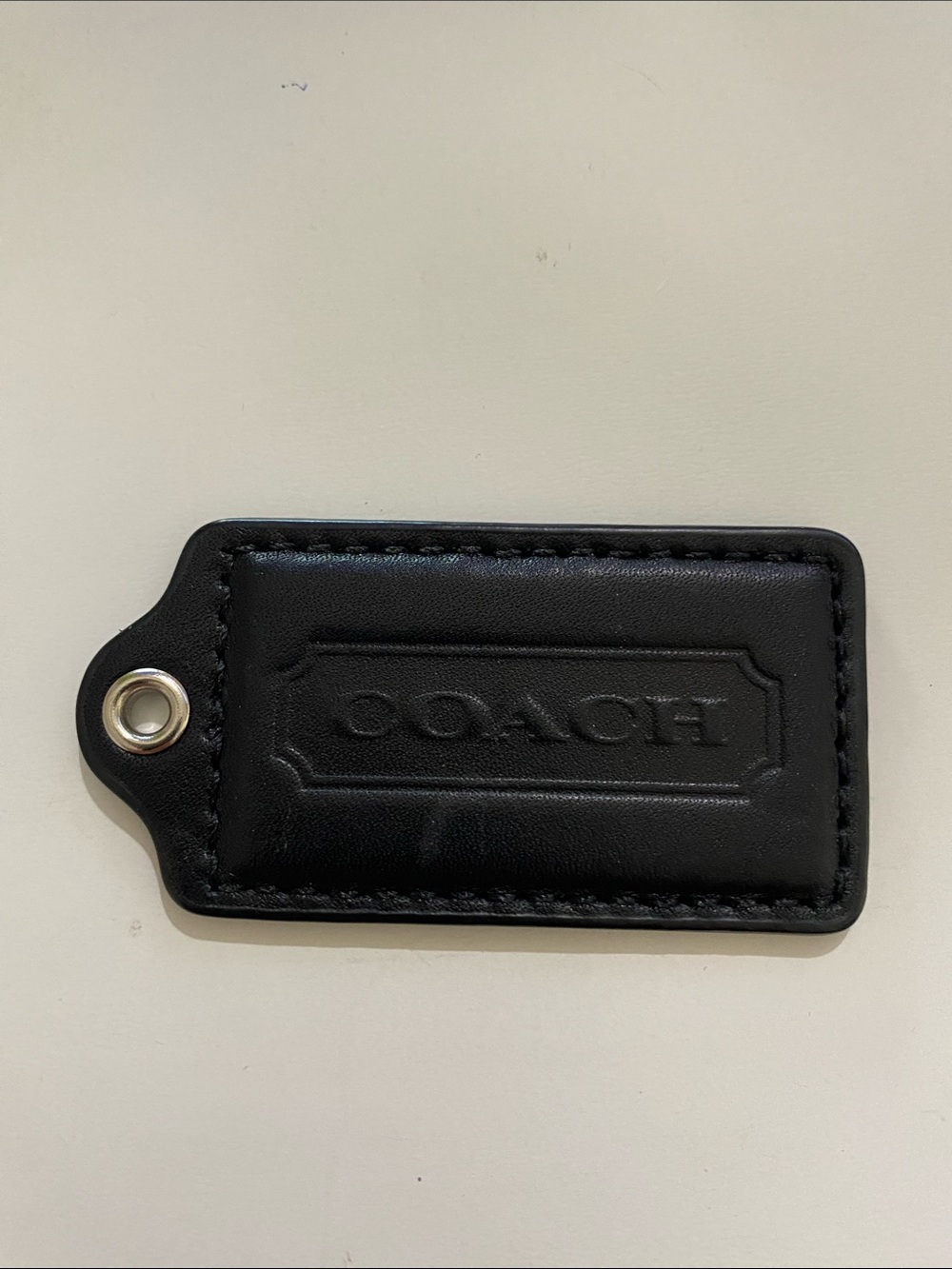 Coach Black Leather Embossed Hang Tag with Silver Grommet
